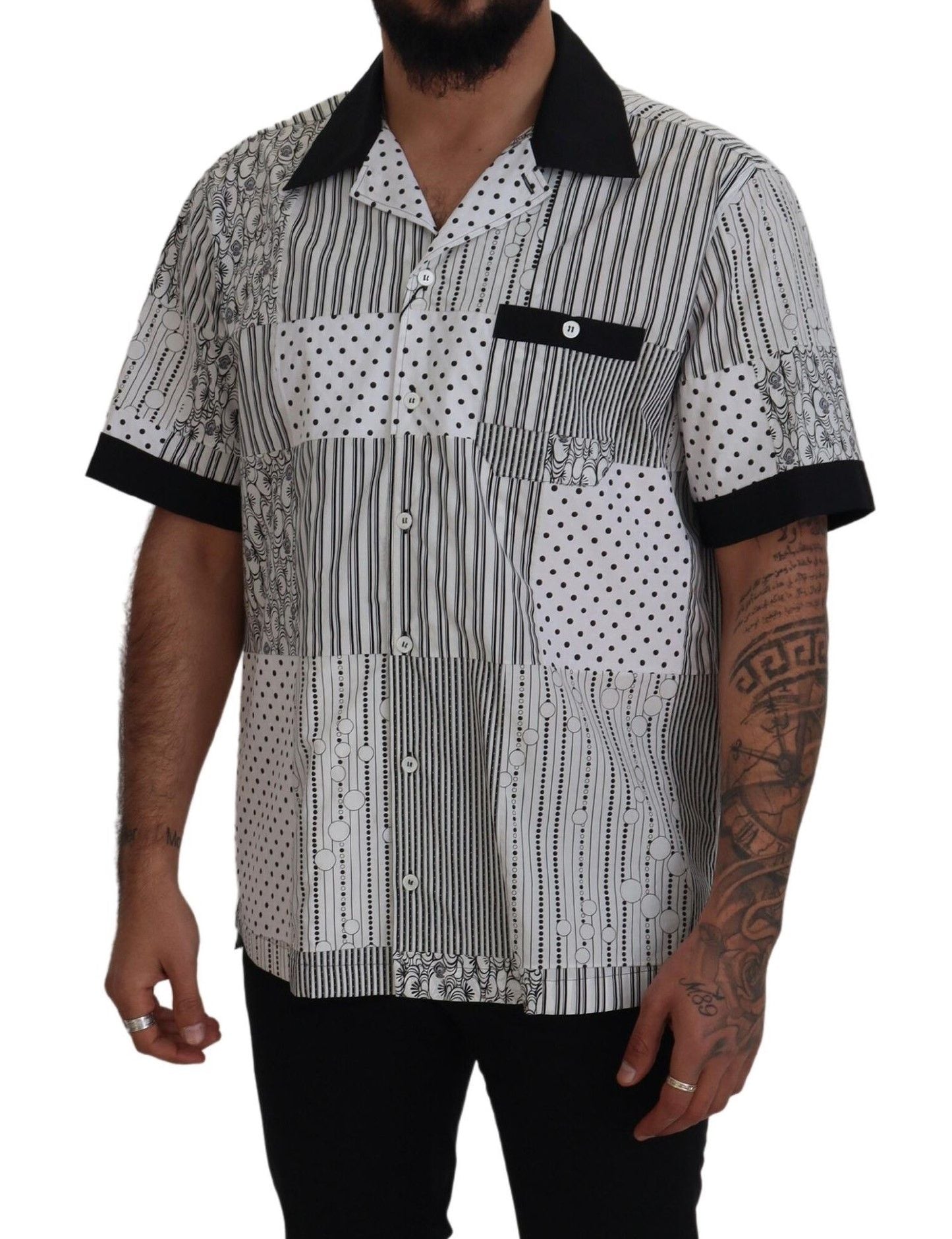 Dolce & Gabbana White Black Patterned Button Down Shirt by Dolce & Gabbana