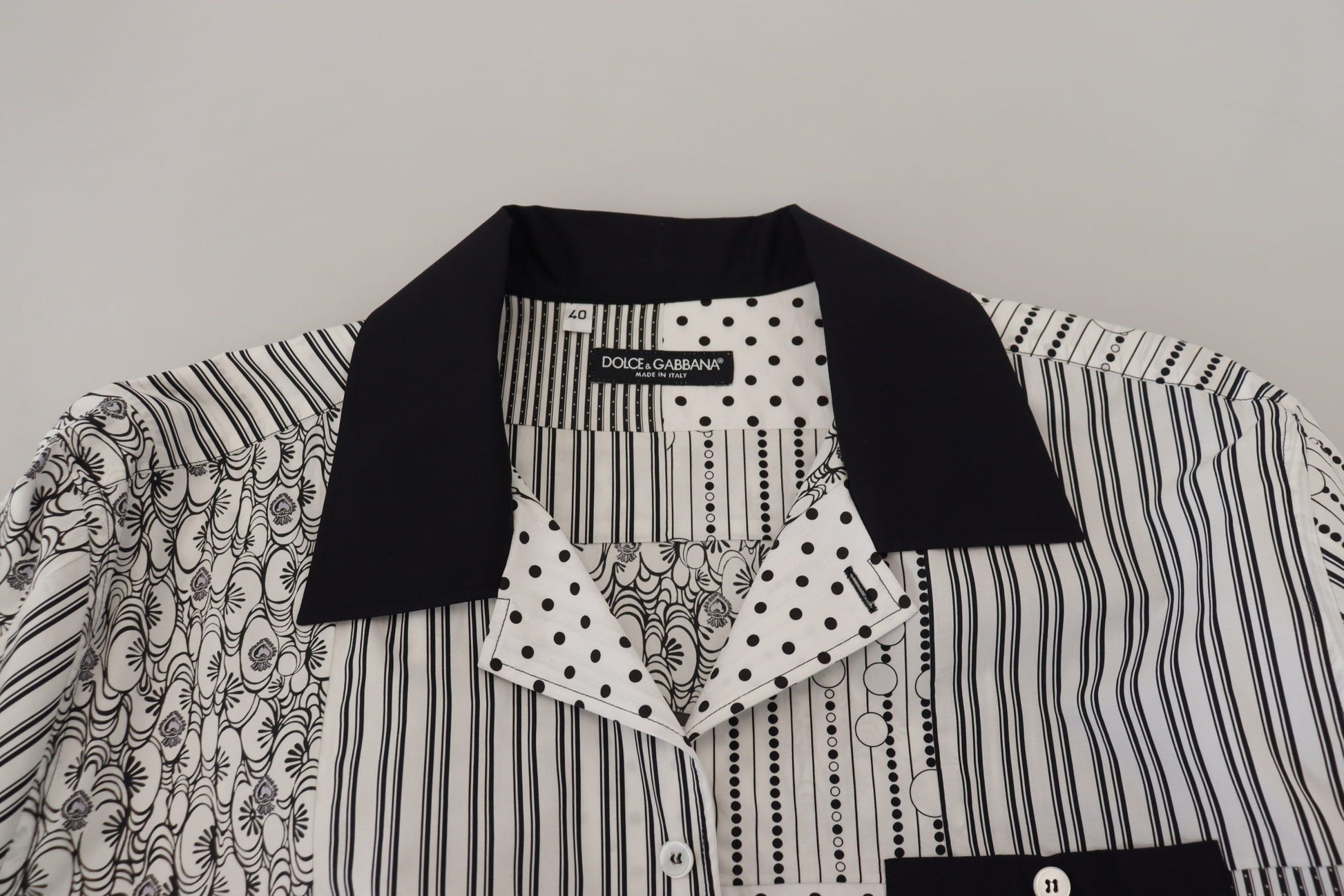 Dolce & Gabbana White Black Patterned Button Down Shirt by Dolce & Gabbana