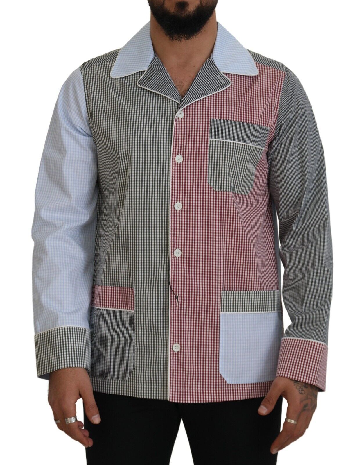 Dolce & Gabbana Multicolor Patchwork Cotton Long Sleeves Shirt by Dolce & Gabbana