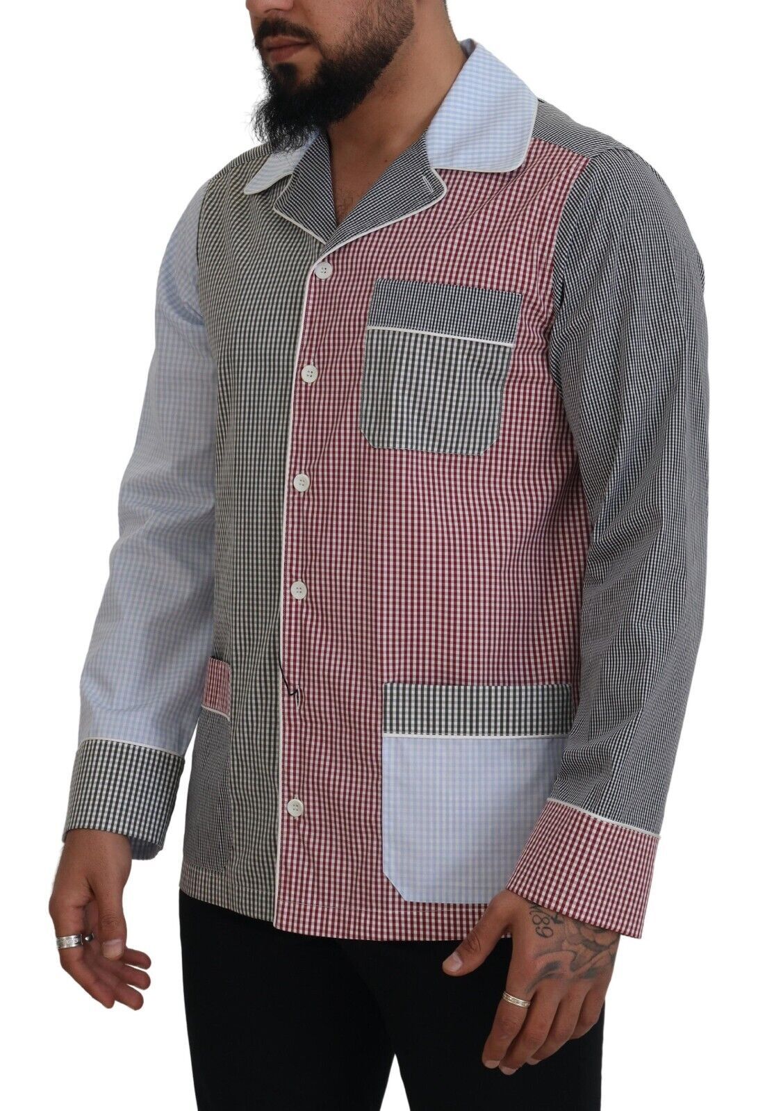 Dolce & Gabbana Multicolor Patchwork Cotton Long Sleeves Shirt by Dolce & Gabbana
