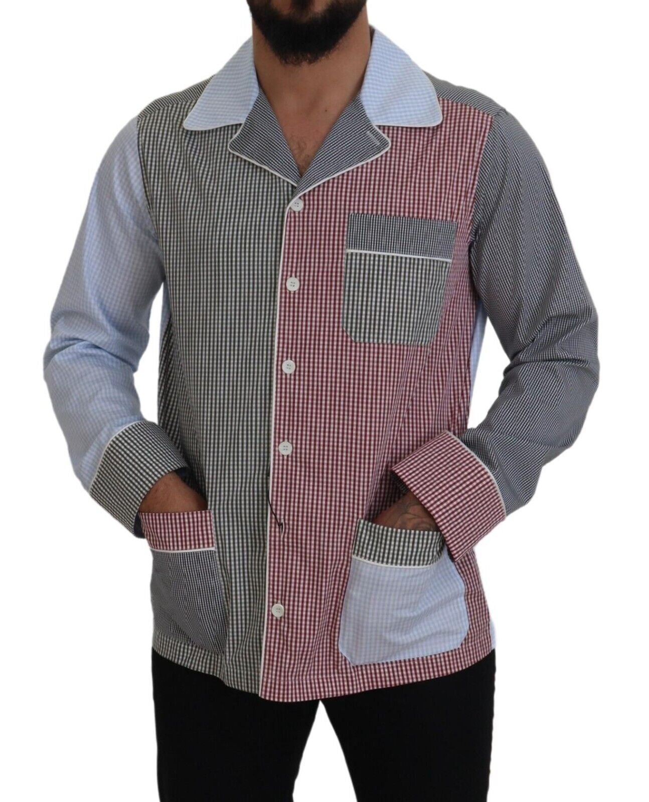 Dolce & Gabbana Multicolor Patchwork Cotton Long Sleeves Shirt by Dolce & Gabbana