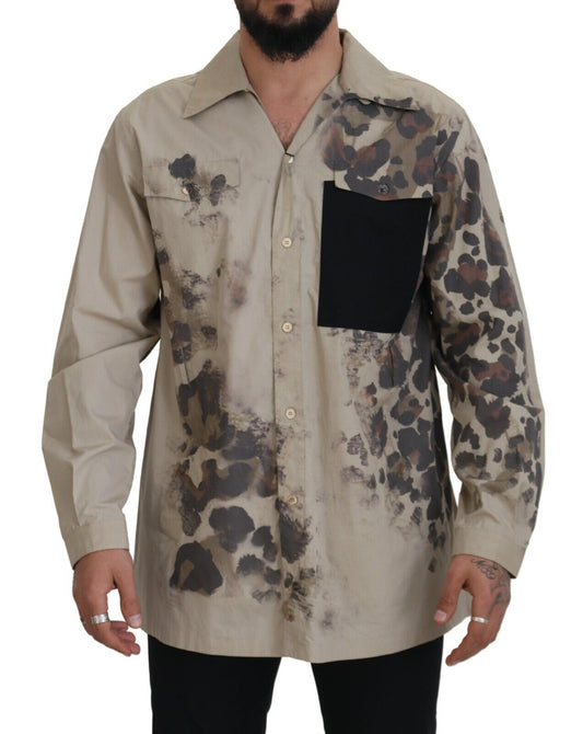 Dolce & Gabbana Beige Camouflage Cotton Long Sleeves Shirt by Dolce & Gabbana