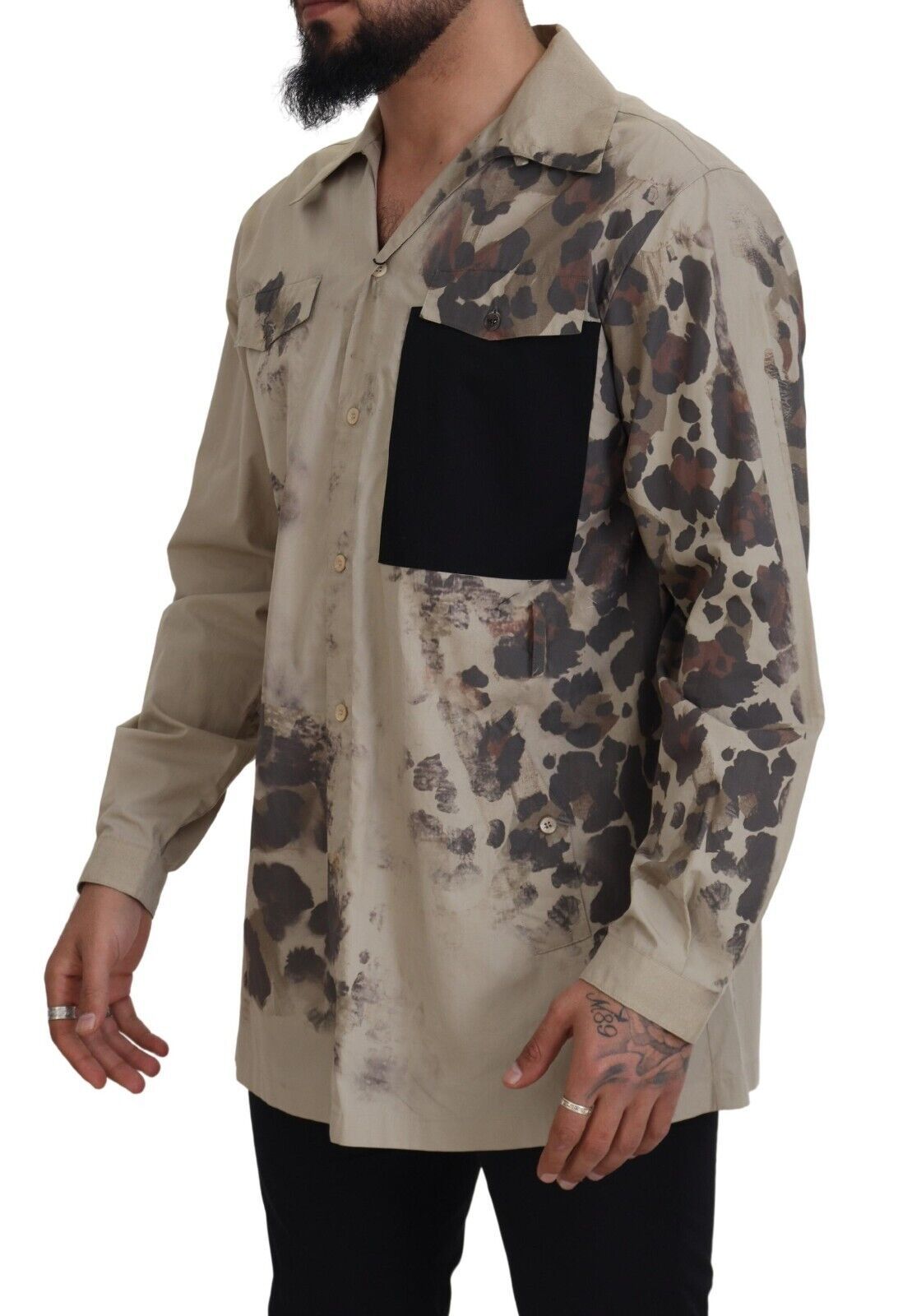 Dolce & Gabbana Beige Camouflage Cotton Long Sleeves Shirt by Dolce & Gabbana