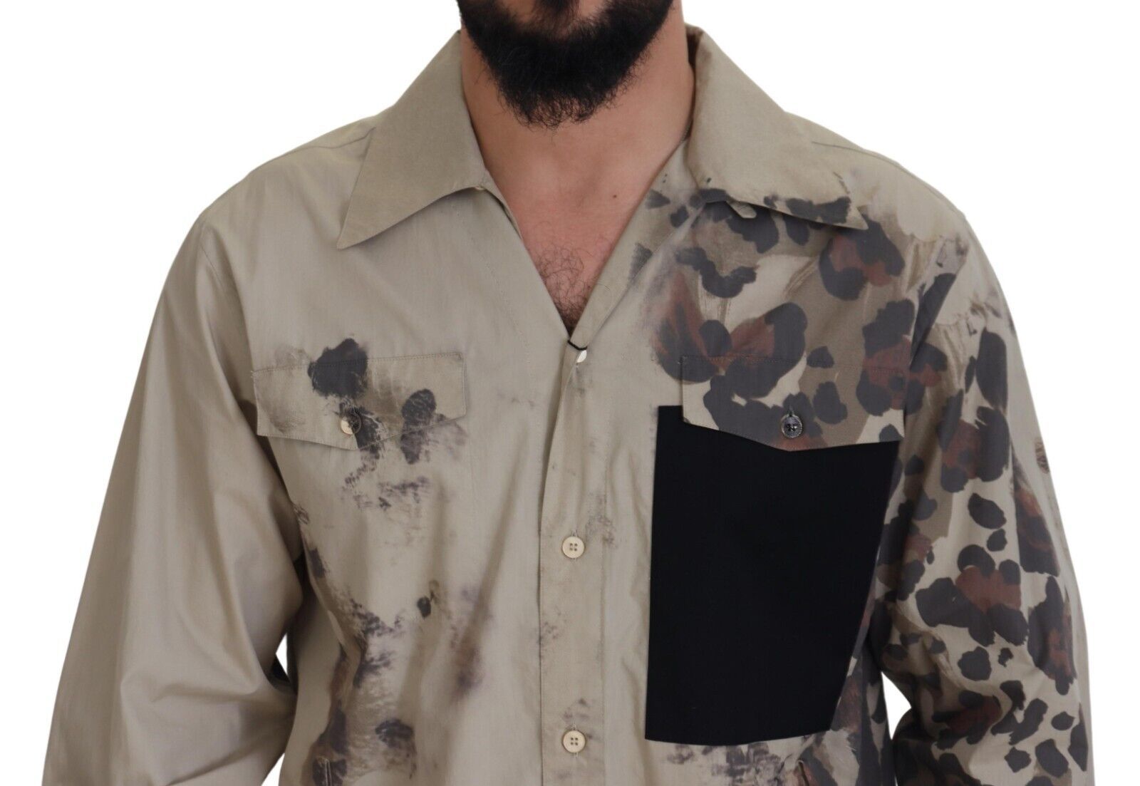 Dolce & Gabbana Beige Camouflage Cotton Long Sleeves Shirt by Dolce & Gabbana
