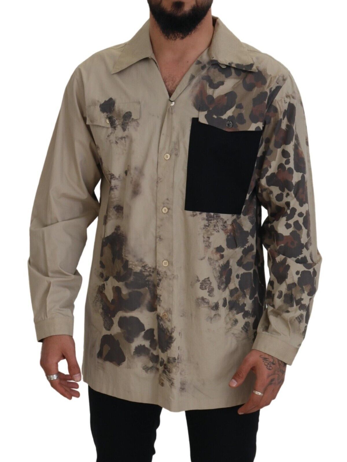 Dolce & Gabbana Beige Camouflage Cotton Long Sleeves Shirt by Dolce & Gabbana