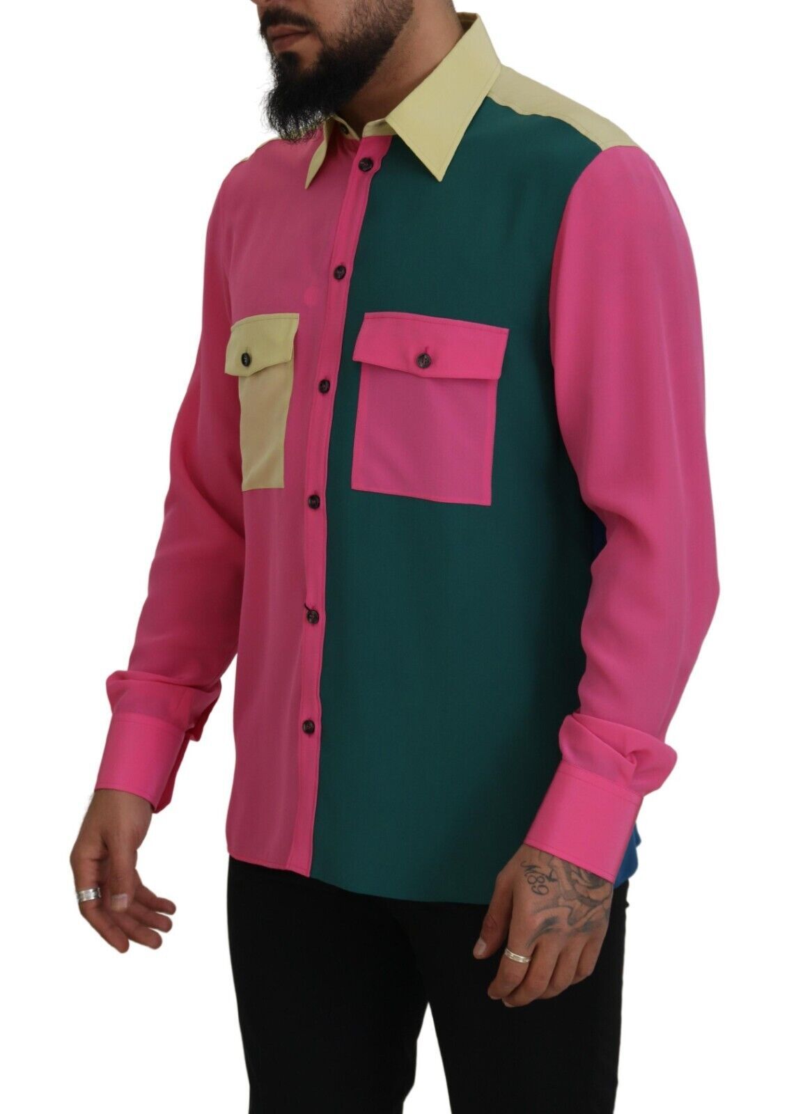 Dolce & Gabbana Multicolor Patchwork Silk Button Down Shirt by Dolce & Gabbana