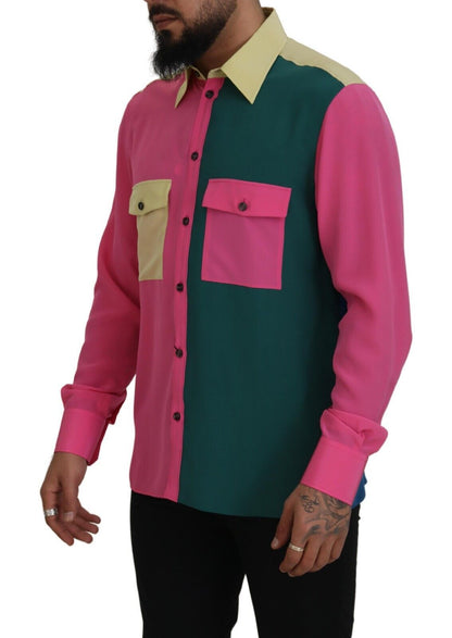 Dolce & Gabbana Multicolor Patchwork Silk Button Down Shirt by Dolce & Gabbana