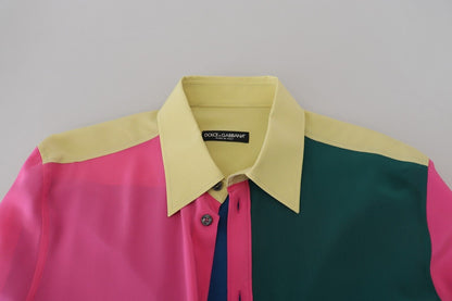 Dolce & Gabbana Multicolor Patchwork Silk Button Down Shirt by Dolce & Gabbana