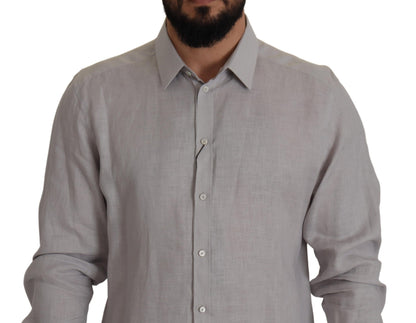 Dolce & Gabbana Gray Linen Long Sleeves Formal GOLD Shirt by Dolce & Gabbana