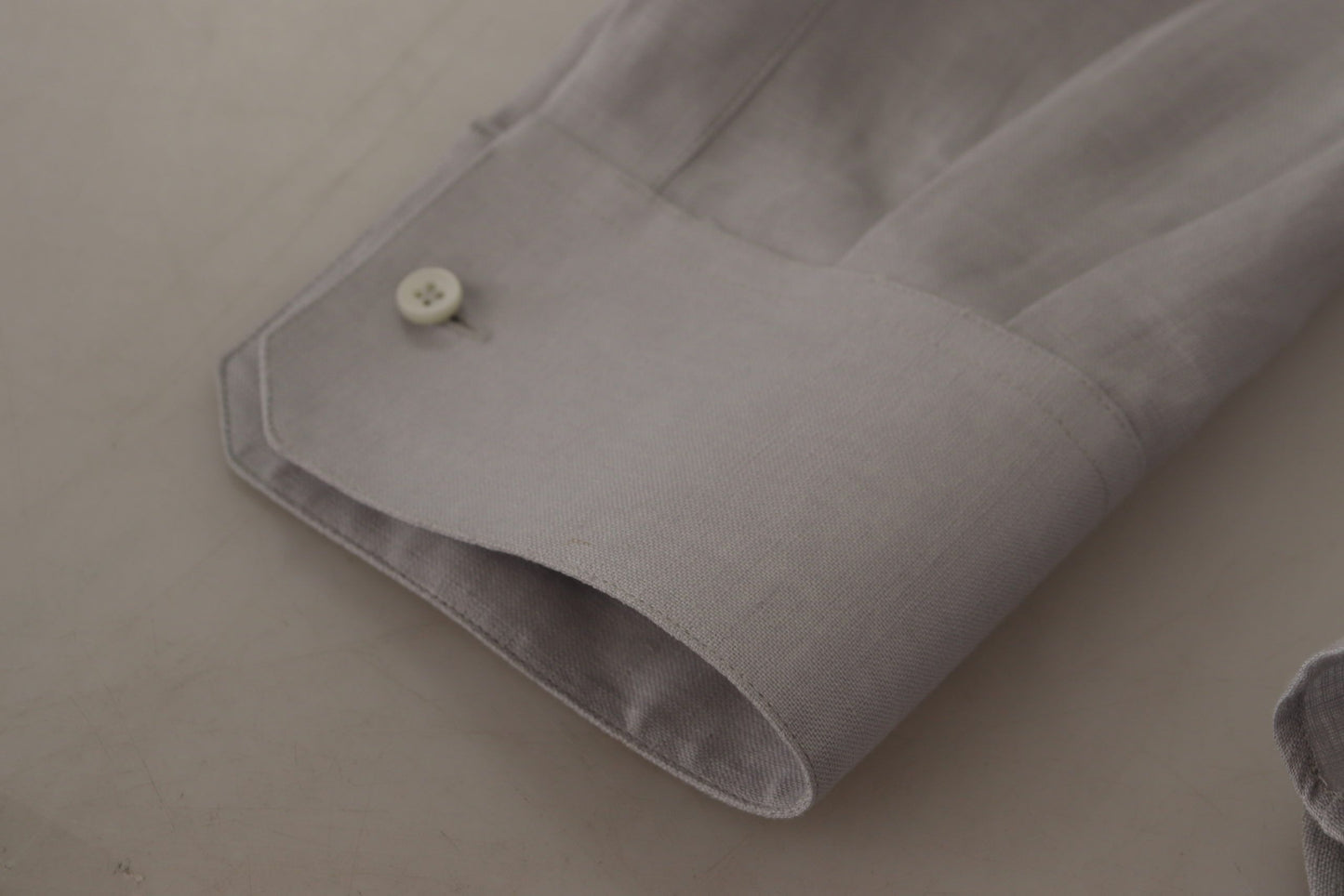 Dolce & Gabbana Gray Linen Long Sleeves Formal GOLD Shirt by Dolce & Gabbana