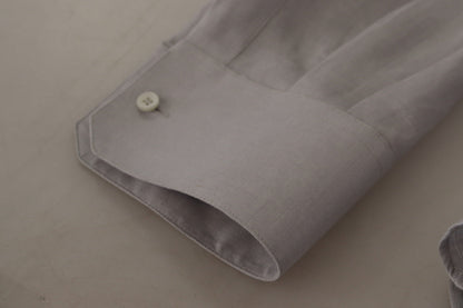 Dolce & Gabbana Gray Linen Long Sleeves Formal GOLD Shirt by Dolce & Gabbana