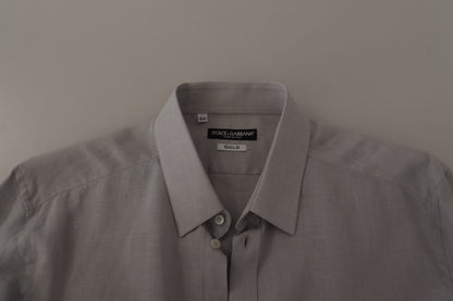 Dolce & Gabbana Gray Linen Long Sleeves Formal GOLD Shirt by Dolce & Gabbana