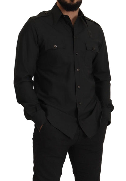 Dolce & Gabbana Dark Green Cotton Slim Fit Casual Men Shirt by Dolce & Gabbana