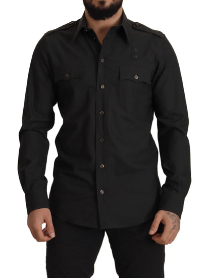 Dolce & Gabbana Dark Green Cotton Slim Fit Casual Men Shirt by Dolce & Gabbana