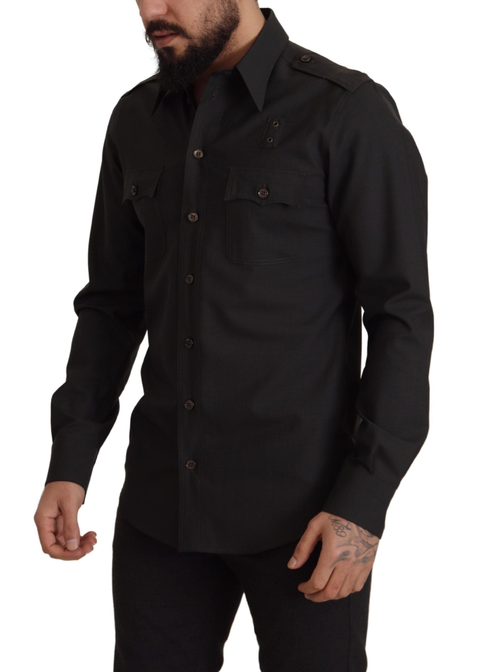 Dolce & Gabbana Dark Green Cotton Slim Fit Casual Men Shirt by Dolce & Gabbana