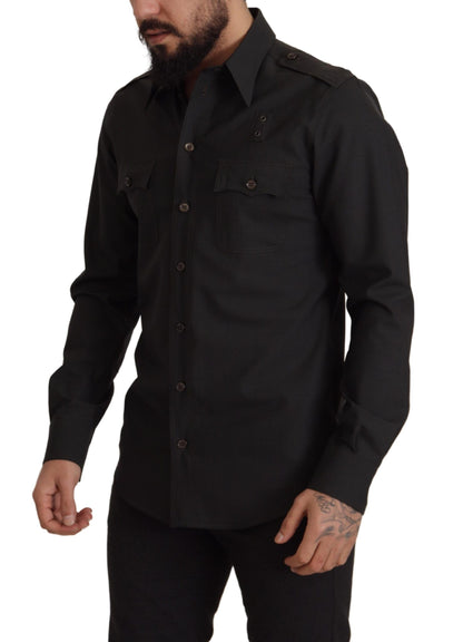 Dolce & Gabbana Dark Green Cotton Slim Fit Casual Men Shirt by Dolce & Gabbana