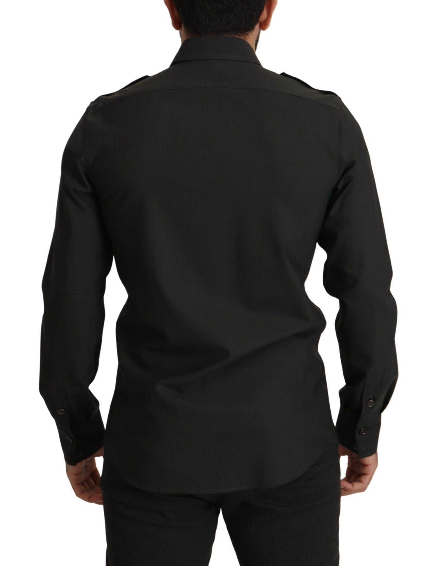 Dolce & Gabbana Dark Green Cotton Slim Fit Casual Men Shirt by Dolce & Gabbana