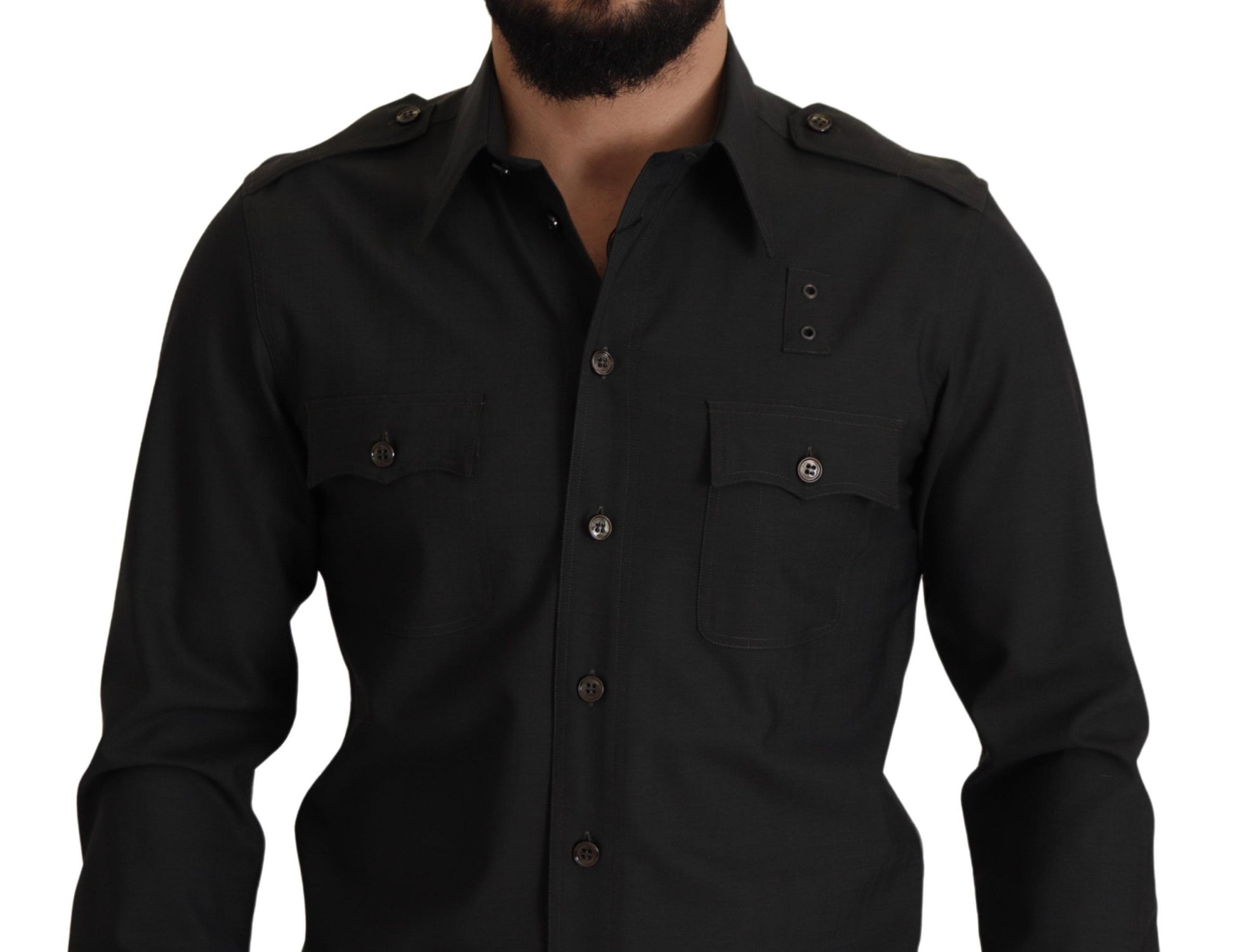 Dolce & Gabbana Dark Green Cotton Slim Fit Casual Men Shirt by Dolce & Gabbana