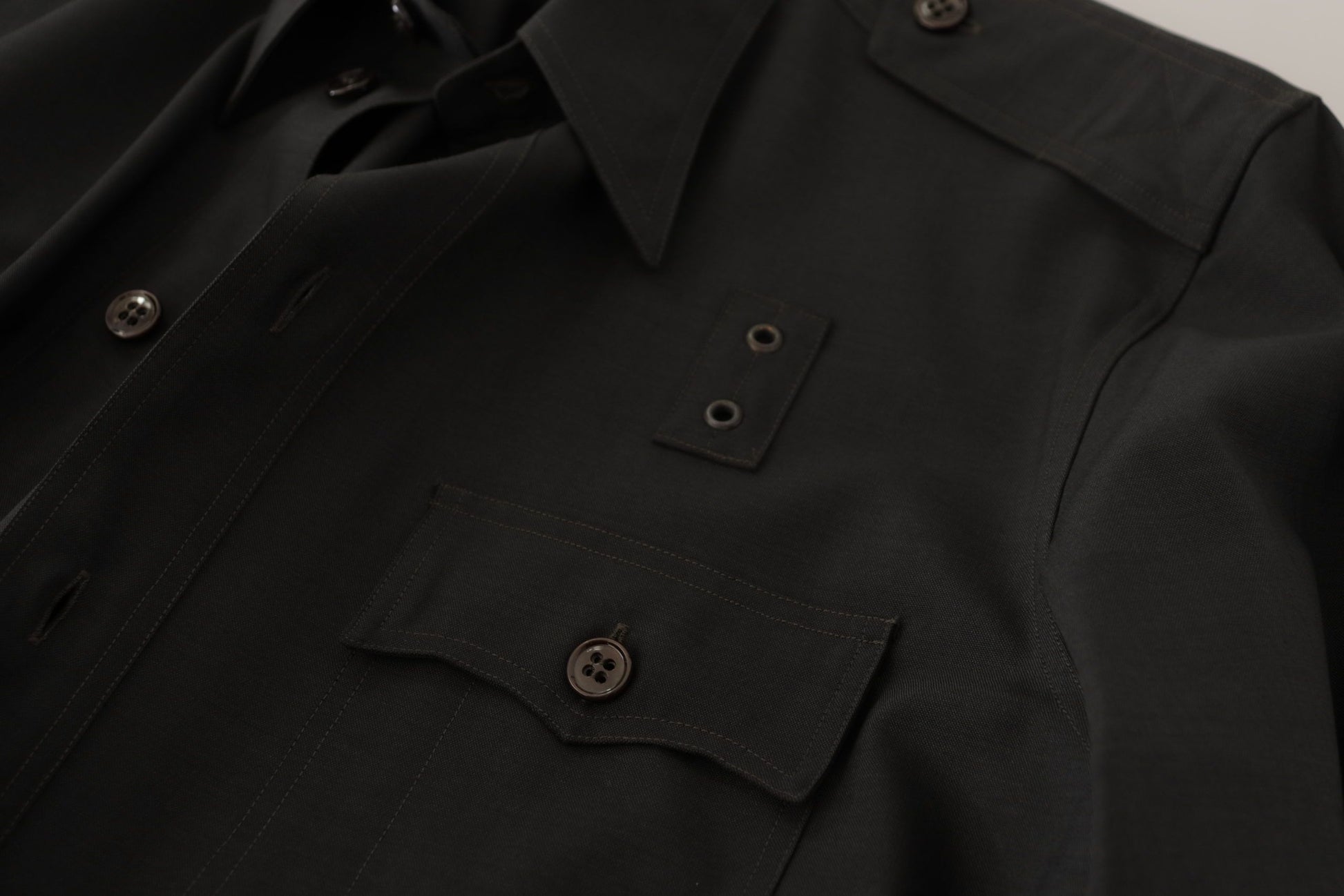 Dolce & Gabbana Dark Green Cotton Slim Fit Casual Men Shirt by Dolce & Gabbana