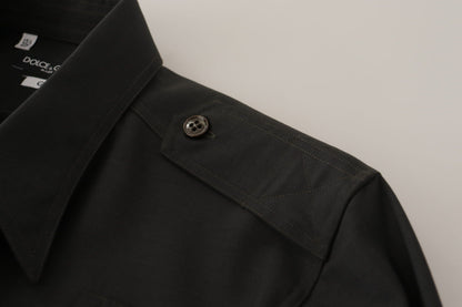 Dolce & Gabbana Dark Green Cotton Slim Fit Casual Men Shirt by Dolce & Gabbana