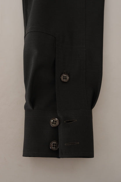 Dolce & Gabbana Dark Green Cotton Slim Fit Casual Men Shirt by Dolce & Gabbana