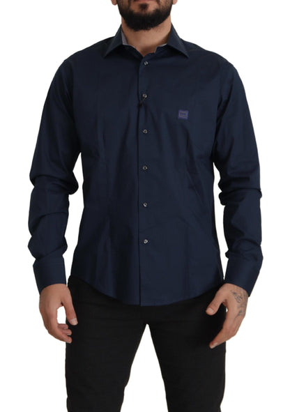 Roberto Cavalli Navy Blue Cotton Dress Formal Shirt by Roberto Cavalli