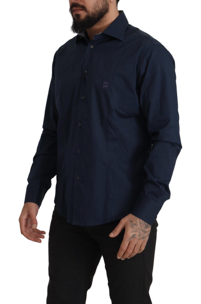 Roberto Cavalli Navy Blue Cotton Dress Formal Shirt by Roberto Cavalli