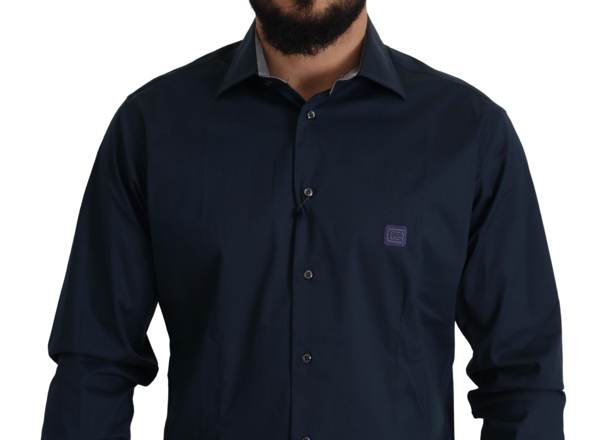 Roberto Cavalli Navy Blue Cotton Dress Formal Shirt by Roberto Cavalli