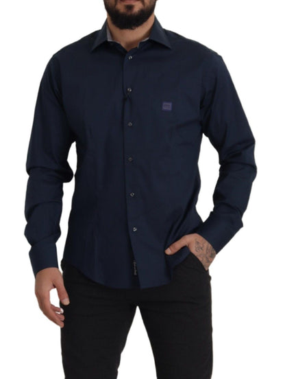 Roberto Cavalli Navy Blue Cotton Dress Formal Shirt by Roberto Cavalli