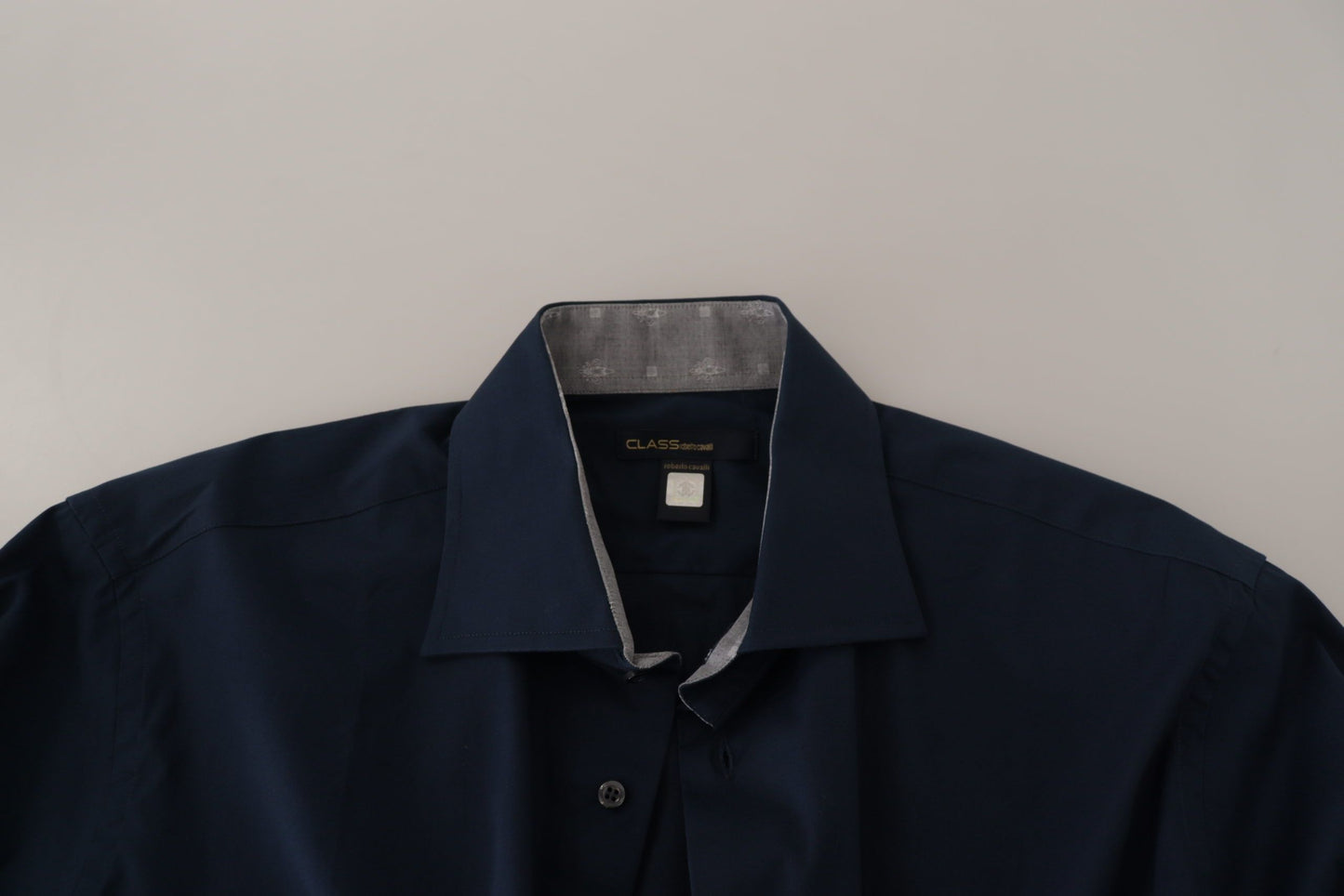 Roberto Cavalli Navy Blue Cotton Dress Formal Shirt by Roberto Cavalli