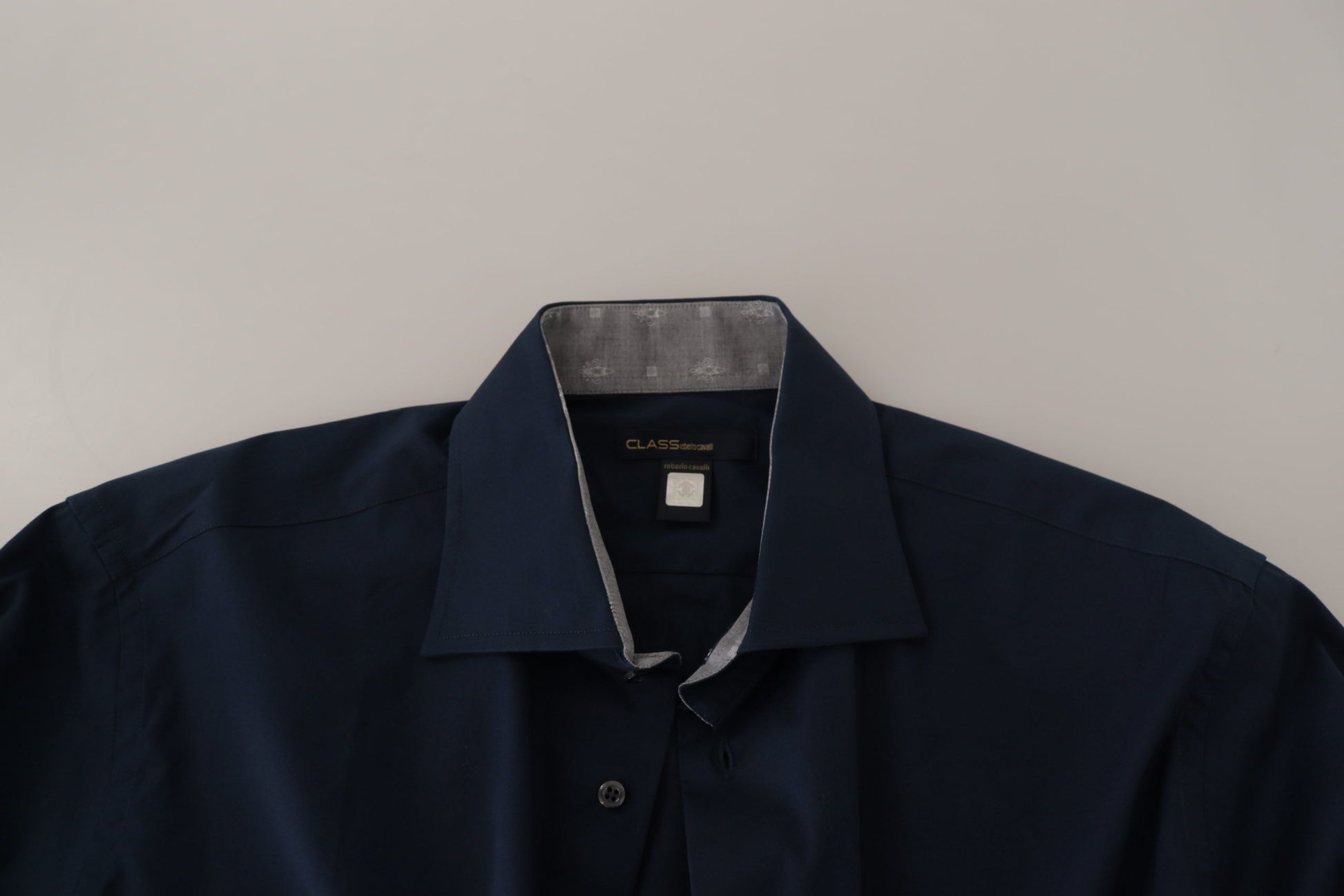 Roberto Cavalli Navy Blue Cotton Dress Formal Shirt by Roberto Cavalli