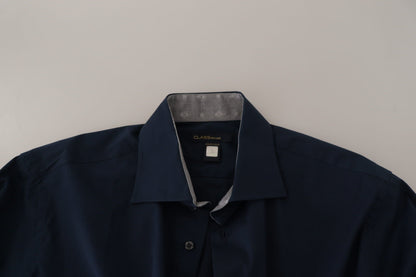 Roberto Cavalli Navy Blue Cotton Dress Formal Shirt by Roberto Cavalli