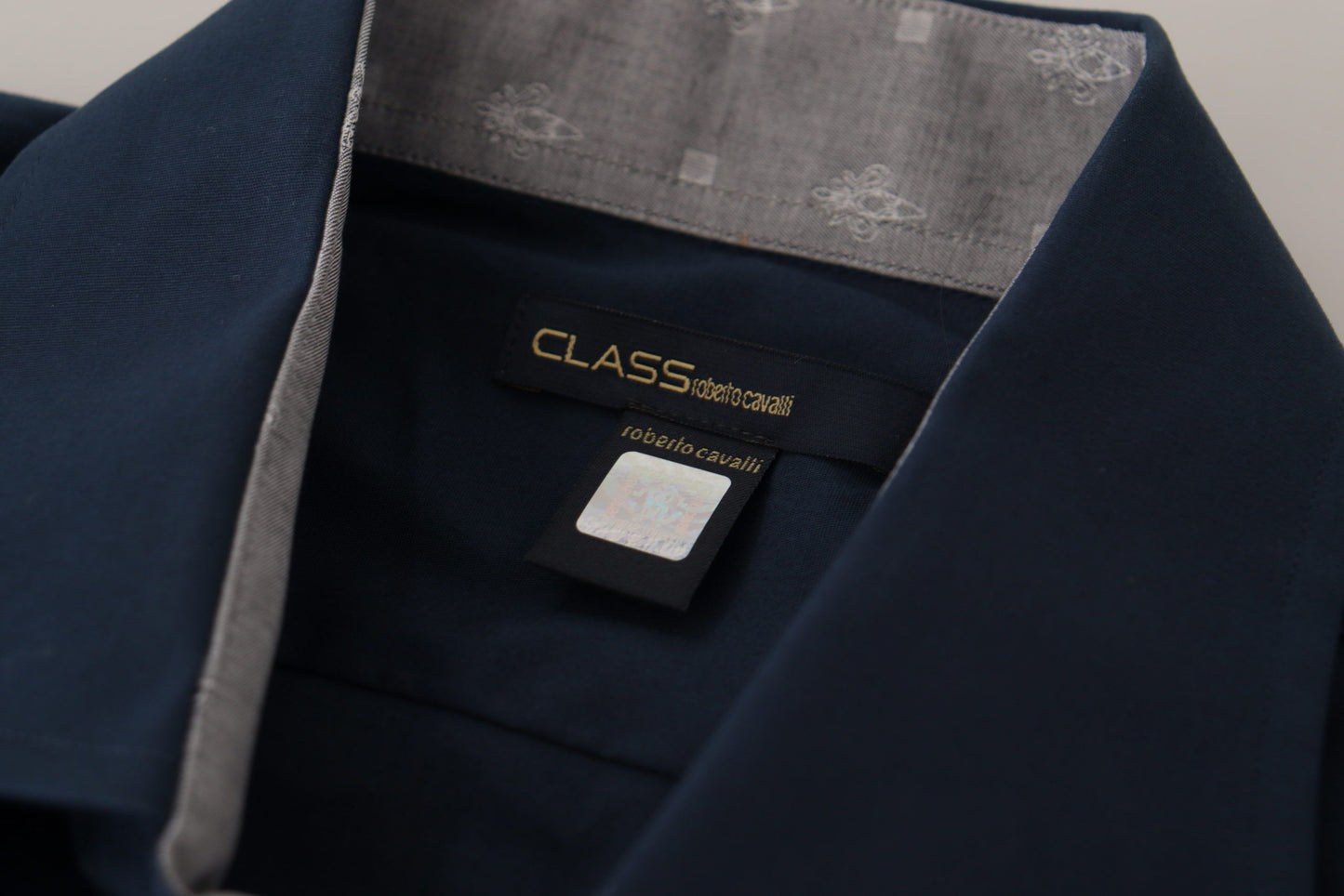 Roberto Cavalli Navy Blue Cotton Dress Formal Shirt by Roberto Cavalli