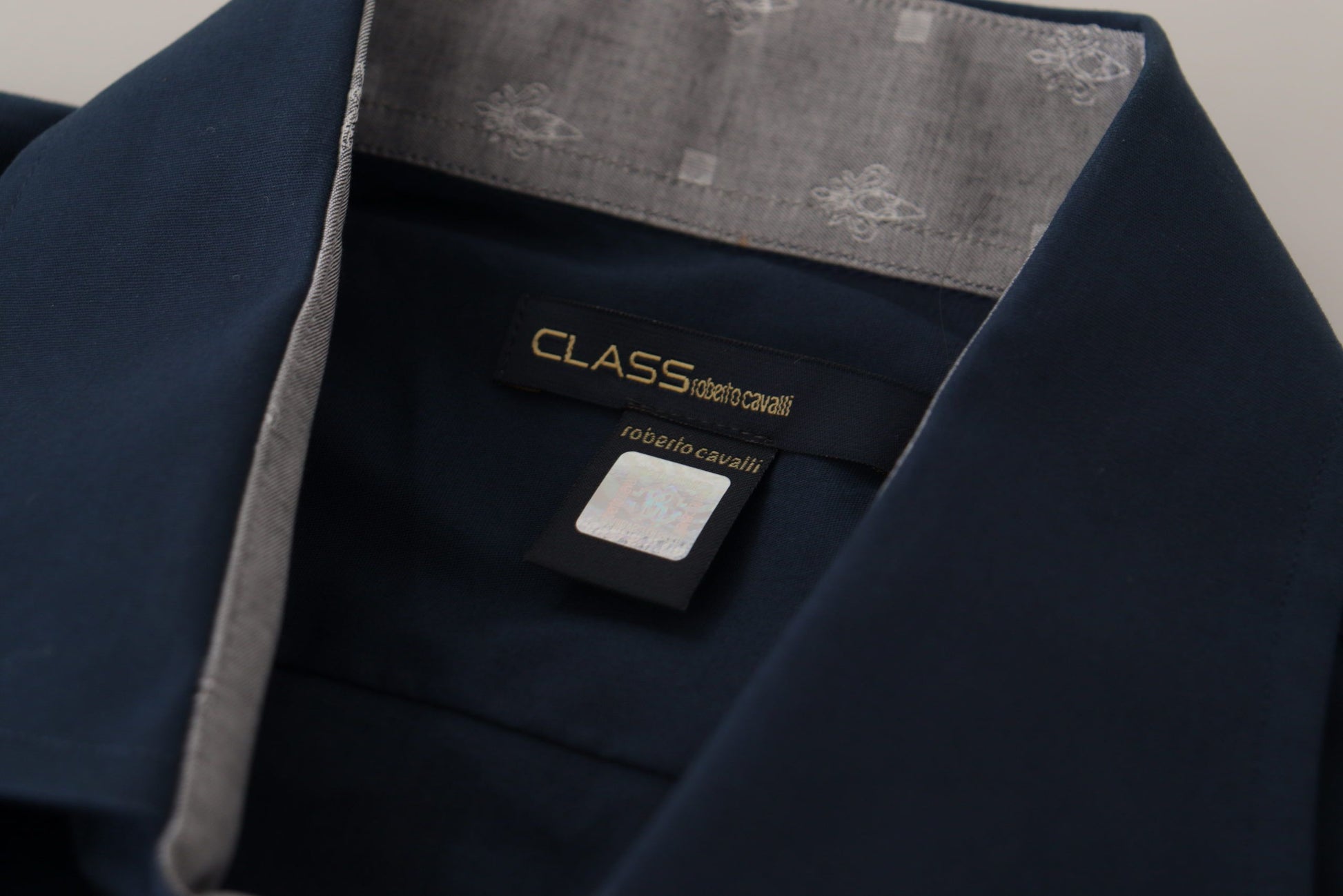 Roberto Cavalli Navy Blue Cotton Dress Formal Shirt by Roberto Cavalli