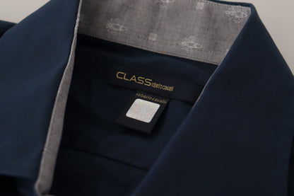 Roberto Cavalli Navy Blue Cotton Dress Formal Shirt by Roberto Cavalli