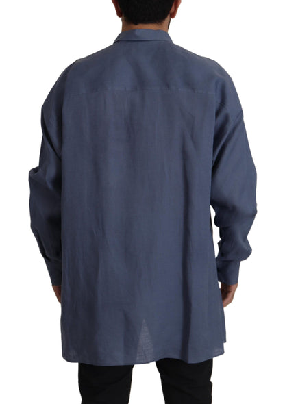 Dolce & Gabbana Dark Blue Linen Slim Fit Dress Formal Men Shirt by Dolce & Gabbana