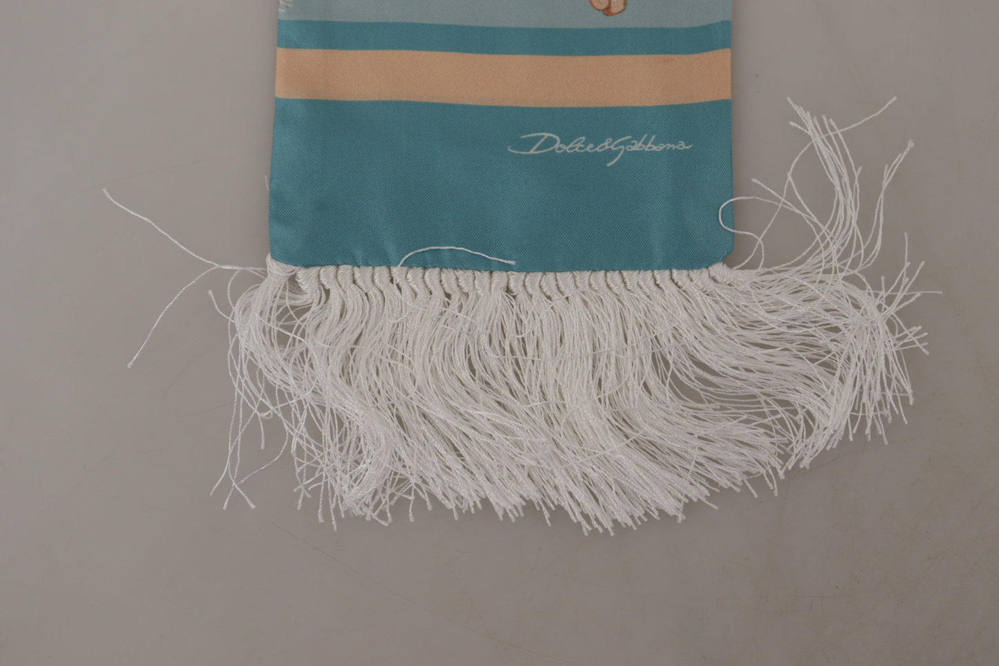 Dolce & Gabbana Blue Silk Shiny Shell-Print Neck Wrap Fringed Scarf by Dolce & Gabbana