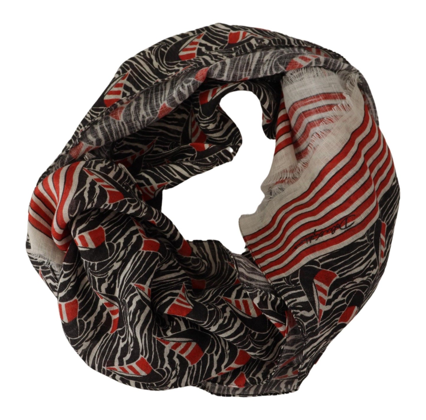 Dolce & Gabbana Black Red Linen Sailboat Stripe Print Shawl Scarf by Dolce & Gabbana