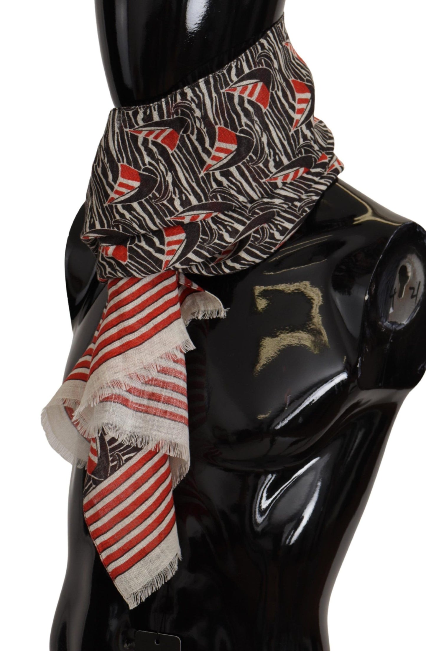 Dolce & Gabbana Black Red Linen Sailboat Stripe Print Shawl Scarf by Dolce & Gabbana