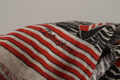 Dolce & Gabbana Black Red Linen Sailboat Stripe Print Shawl Scarf by Dolce & Gabbana