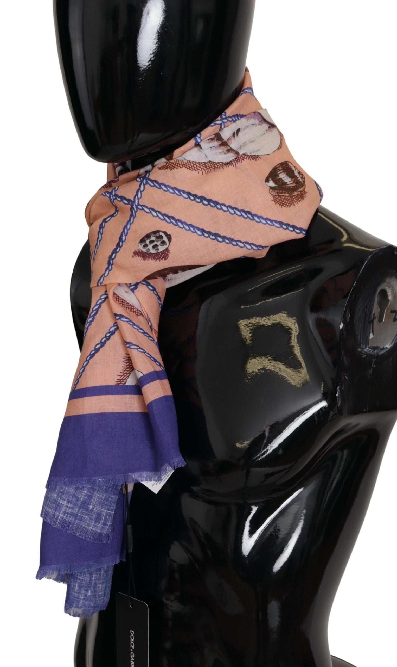 Dolce & Gabbana Blue Linen Seashell Pattern Mens Wrap Shawl Scarf by Dolce & Gabbana