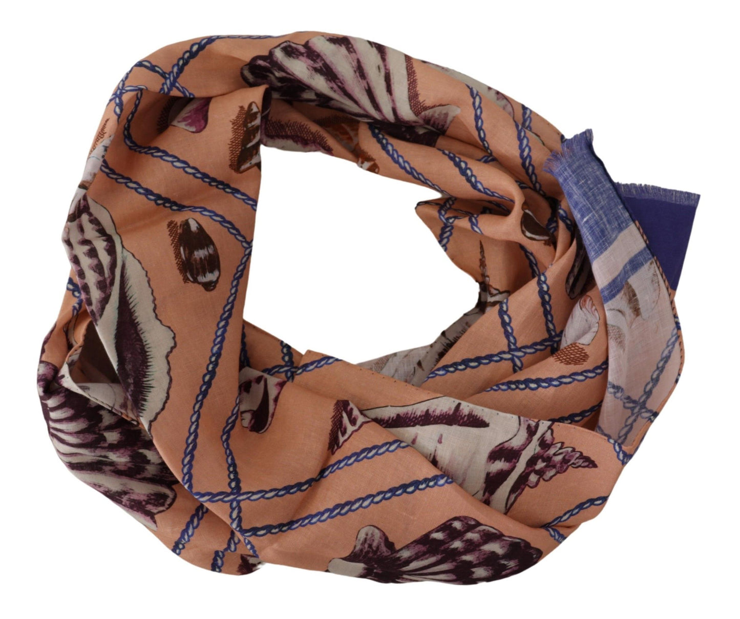 Dolce & Gabbana Blue Linen Seashell Pattern Mens Wrap Shawl Scarf by Dolce & Gabbana