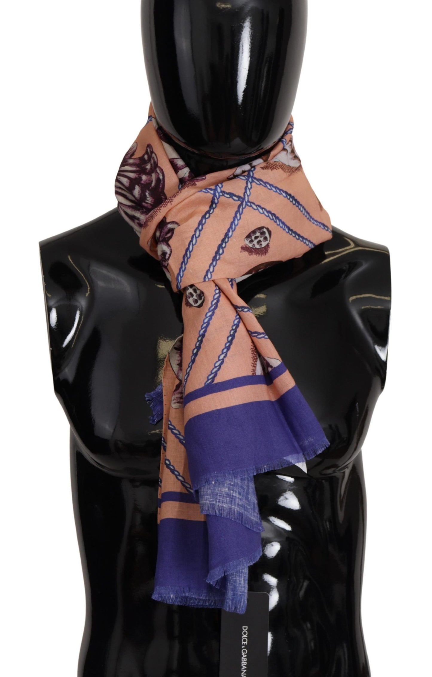 Dolce & Gabbana Blue Linen Seashell Pattern Mens Wrap Shawl Scarf by Dolce & Gabbana
