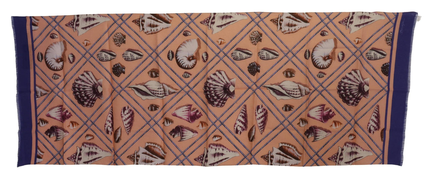 Dolce & Gabbana Blue Linen Seashell Pattern Mens Wrap Shawl Scarf by Dolce & Gabbana