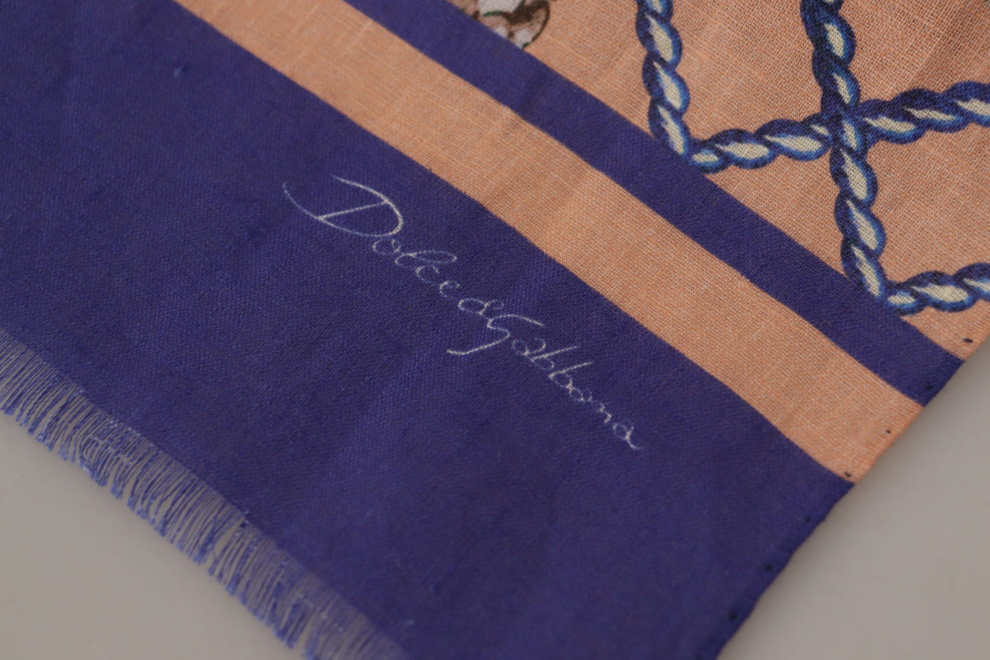 Dolce & Gabbana Blue Linen Seashell Pattern Mens Wrap Shawl Scarf by Dolce & Gabbana