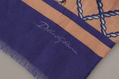 Dolce & Gabbana Blue Linen Seashell Pattern Mens Wrap Shawl Scarf by Dolce & Gabbana