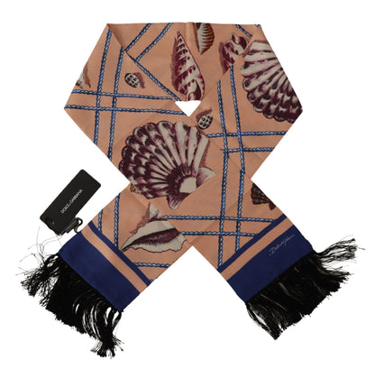 Dolce & Gabbana Multicolor Seashell Patterned DG Logo Shawl Fringe Silk Scarf by Dolce & Gabbana