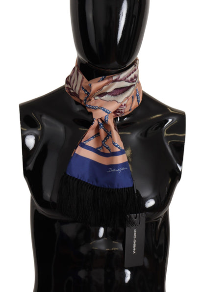 Dolce & Gabbana Multicolor Seashell Patterned DG Logo Shawl Fringe Silk Scarf by Dolce & Gabbana