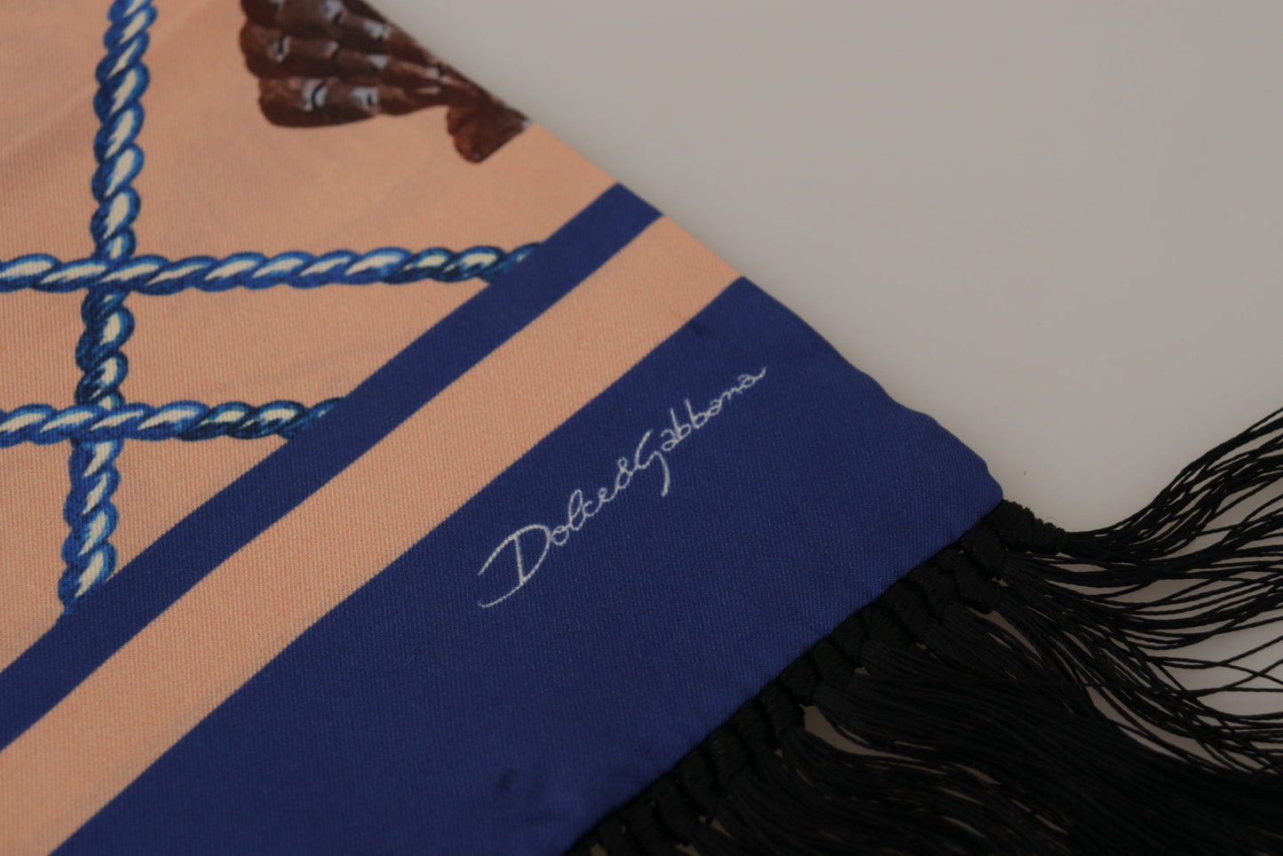 Dolce & Gabbana Multicolor Seashell Patterned DG Logo Shawl Fringe Silk Scarf by Dolce & Gabbana