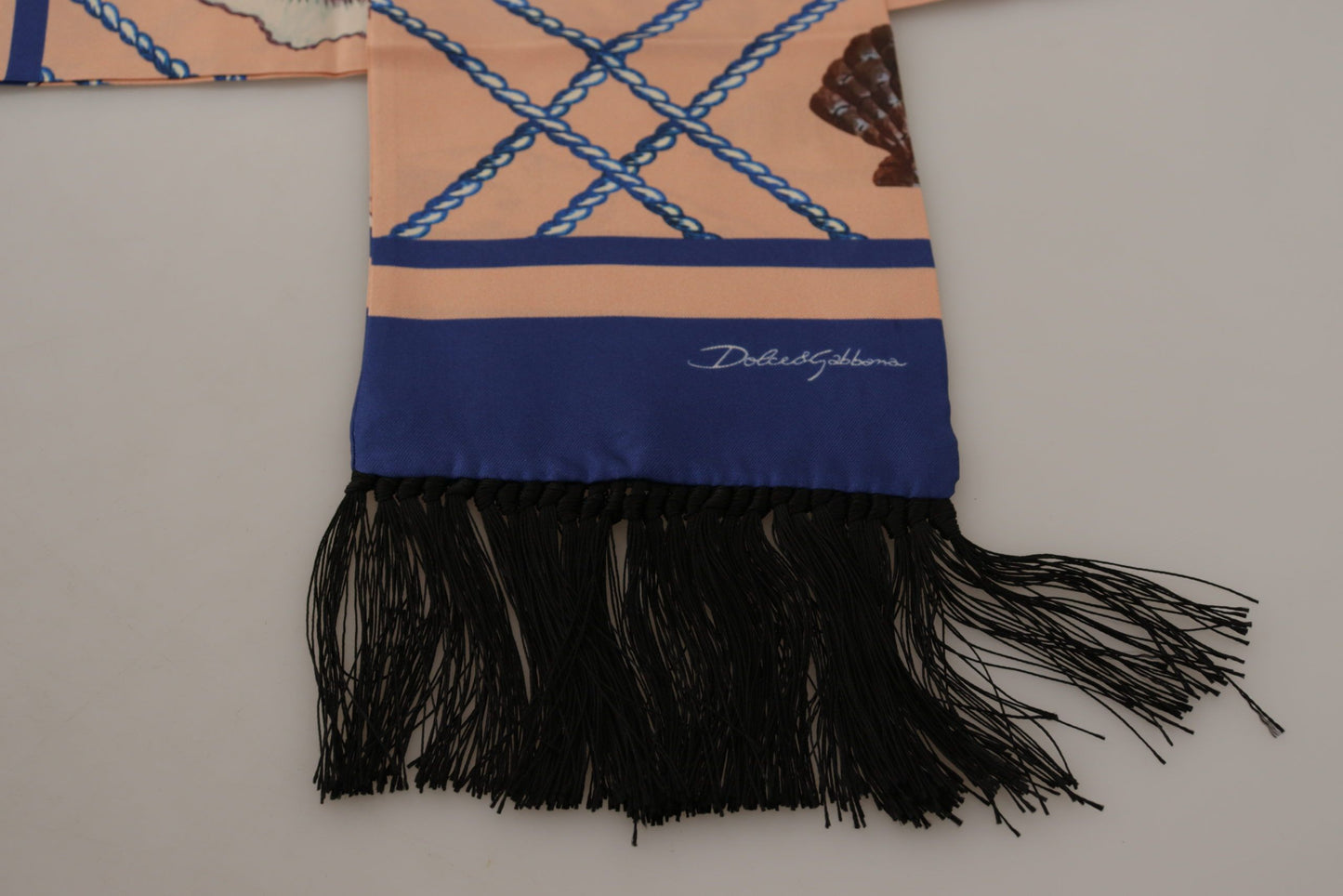 Dolce & Gabbana Multicolor Seashell Patterned DG Logo Shawl Fringe Silk Scarf by Dolce & Gabbana